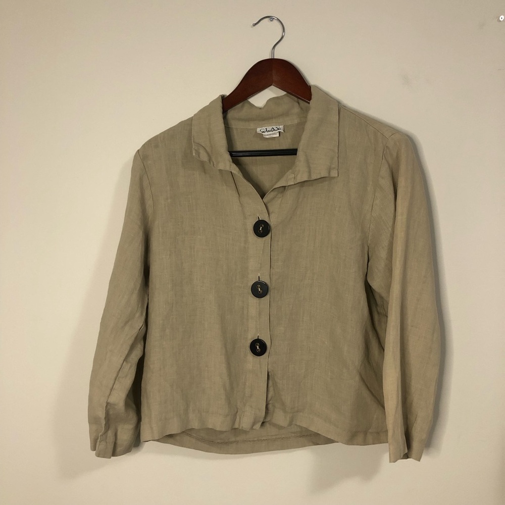 Vintage Beige Button-Down Linen Shirt 100% linen